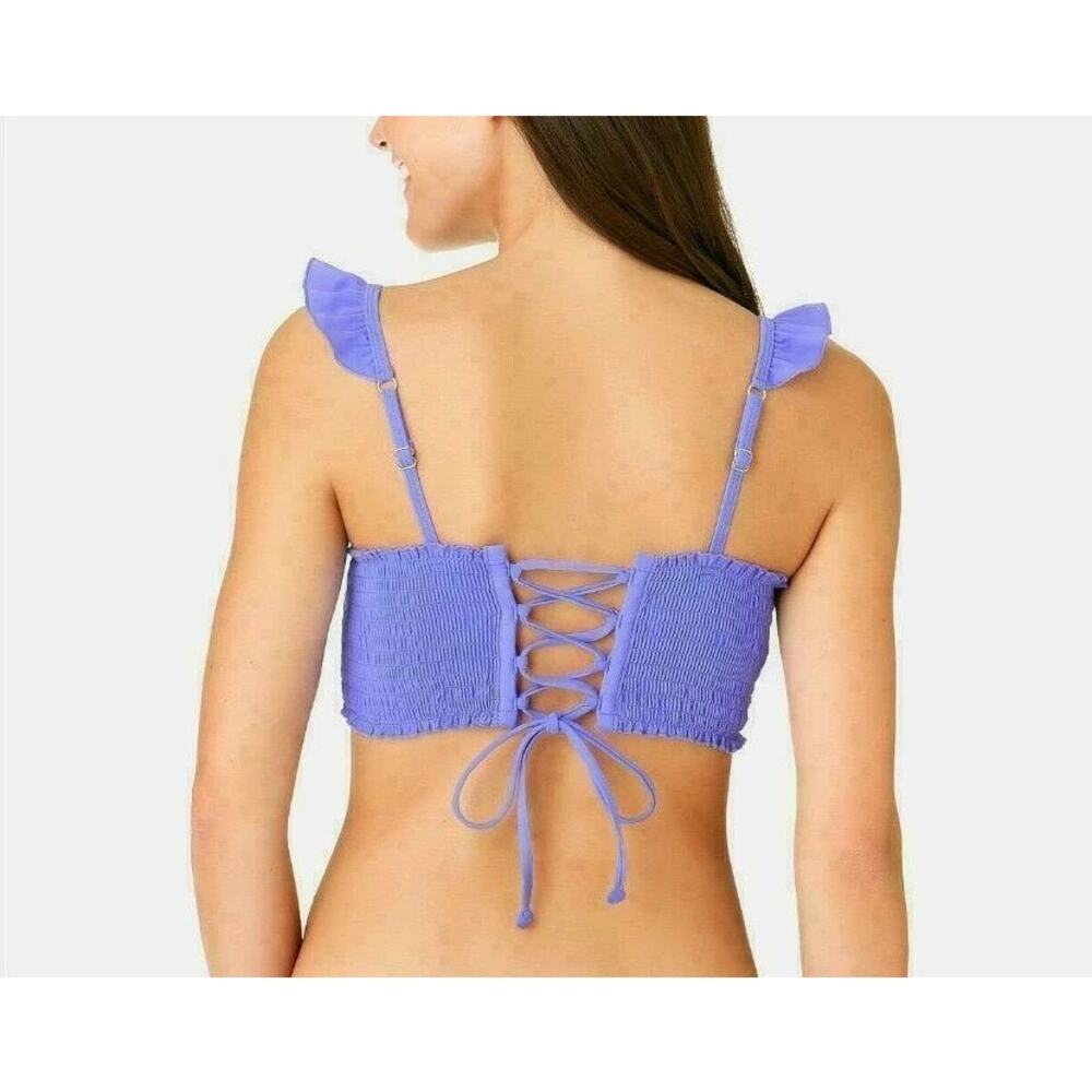California Waves Solid Smocked Ruffle Bikini Top Size Small - Picture 2 of 4